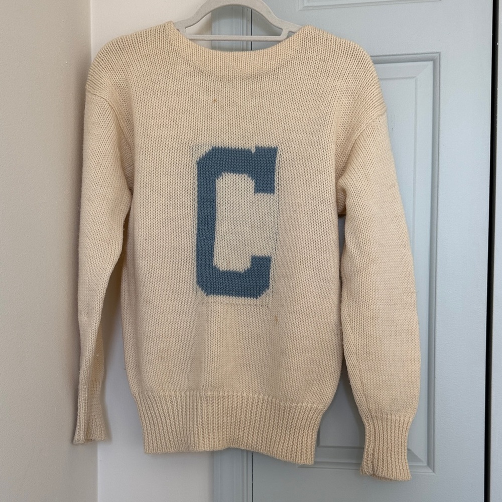 Vintage - Cream Varsity Letter C Knit Sweater - Unbranded